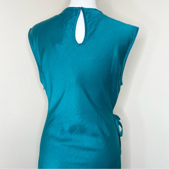 House of Harlow 1960 Teal Satin Sleeveless Side Cutout Slit Maxi Dress NWT - Picture 8 of 13